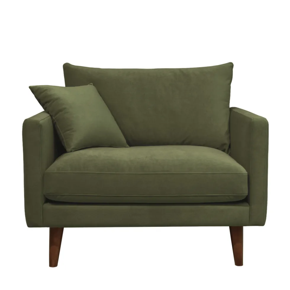 VILLABON Fauteuil XL en velours pieds bois foncé