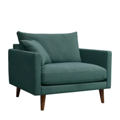 VILLABON Fauteuil XL en velours pieds bois foncé