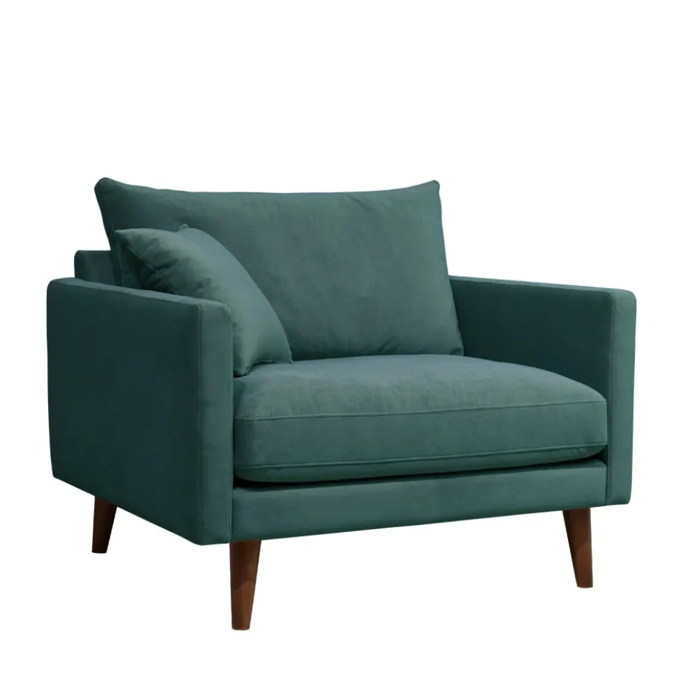 VILLABON Fauteuil XL en velours pieds bois foncé