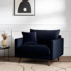 VILLABON Fauteuil XL en velours pieds bois foncé