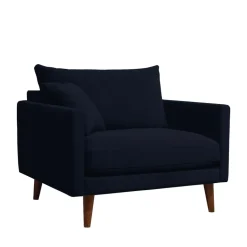 VILLABON Fauteuil XL en velours pieds bois foncé