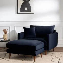 VILLABON Fauteuil XL en velours pieds bois foncé