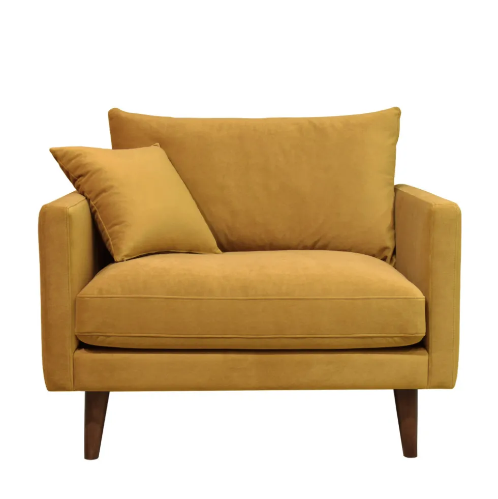 VILLABON Fauteuil XL en velours pieds bois foncé