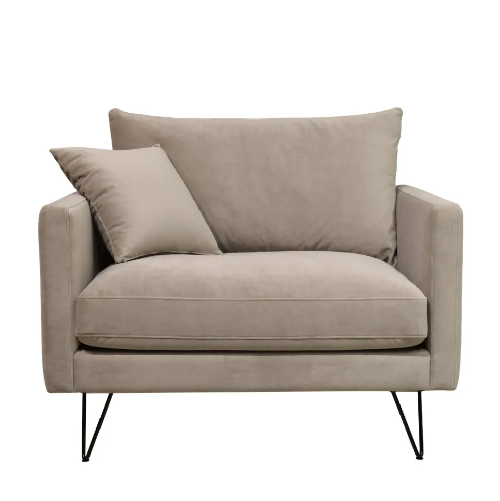 VILLABON Fauteuil XL en velours pieds épingles noirs