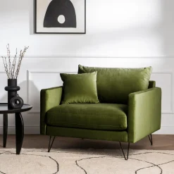 VILLABON Fauteuil XL en velours pieds épingles noirs