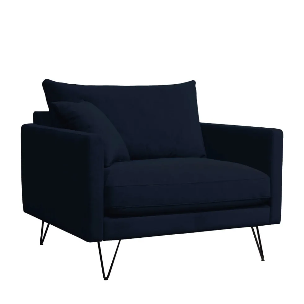 VILLABON Fauteuil XL en velours pieds épingles noirs