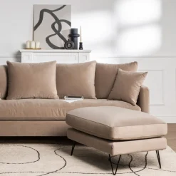 VILLABON Pouf en velours pieds épingles noirs