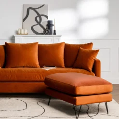 VILLABON Pouf en velours pieds épingles noirs