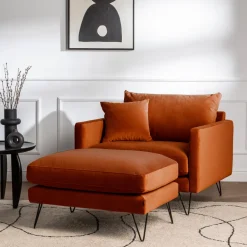 VILLABON Pouf en velours pieds épingles noirs