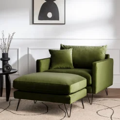 VILLABON Pouf en velours pieds épingles noirs