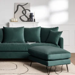 VILLABON Pouf en velours pieds épingles noirs