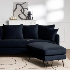 VILLABON Pouf en velours pieds épingles noirs