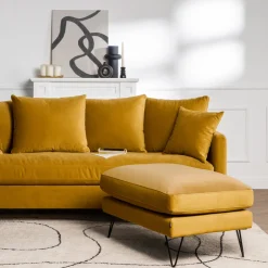 VILLABON Pouf en velours pieds épingles noirs