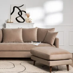 VILLABON Pouf en velours pieds bois foncé