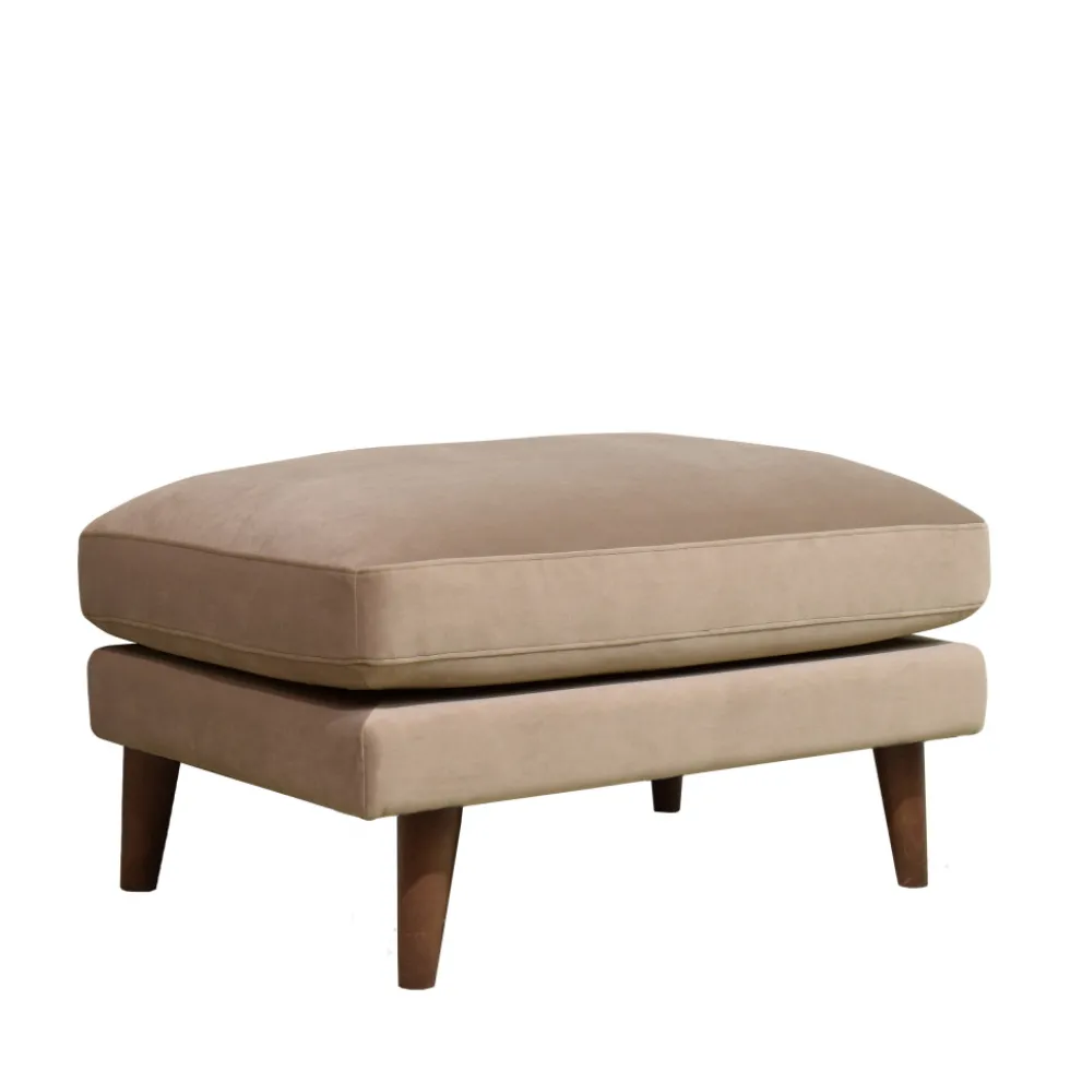 VILLABON Pouf en velours pieds bois foncé