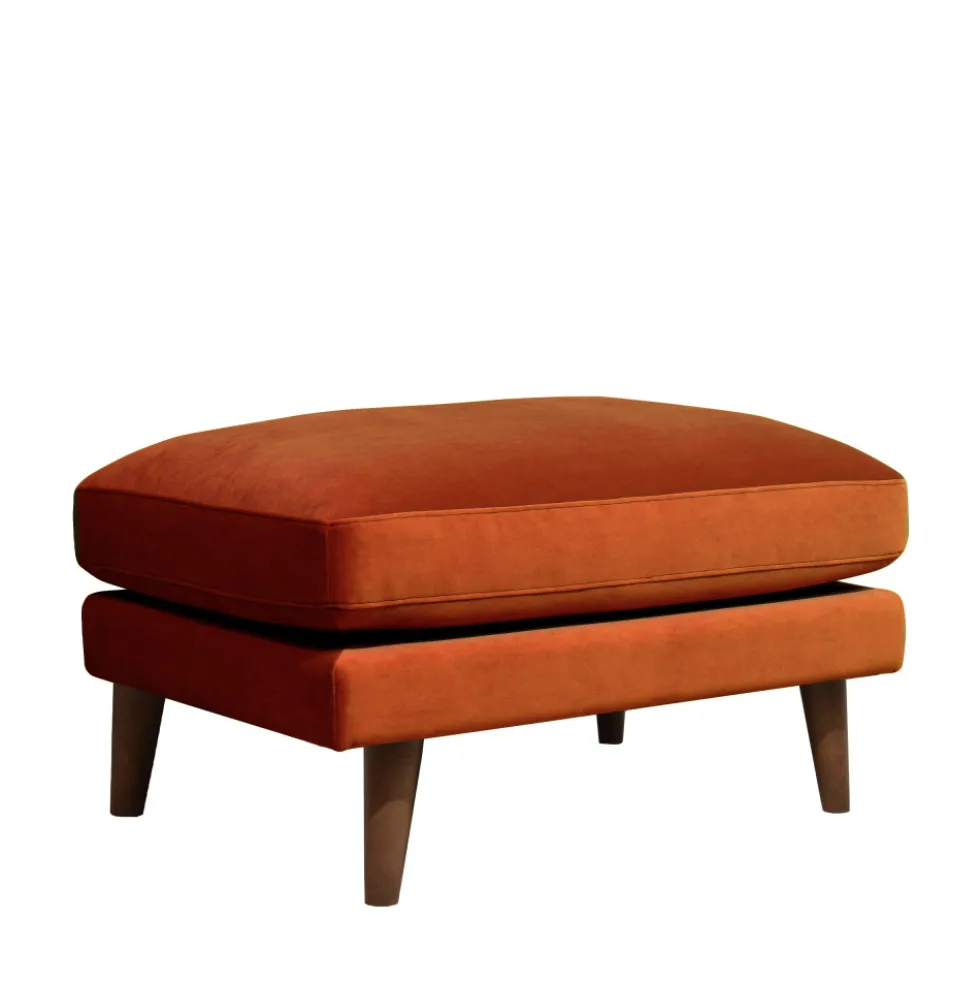 VILLABON Pouf en velours pieds bois foncé