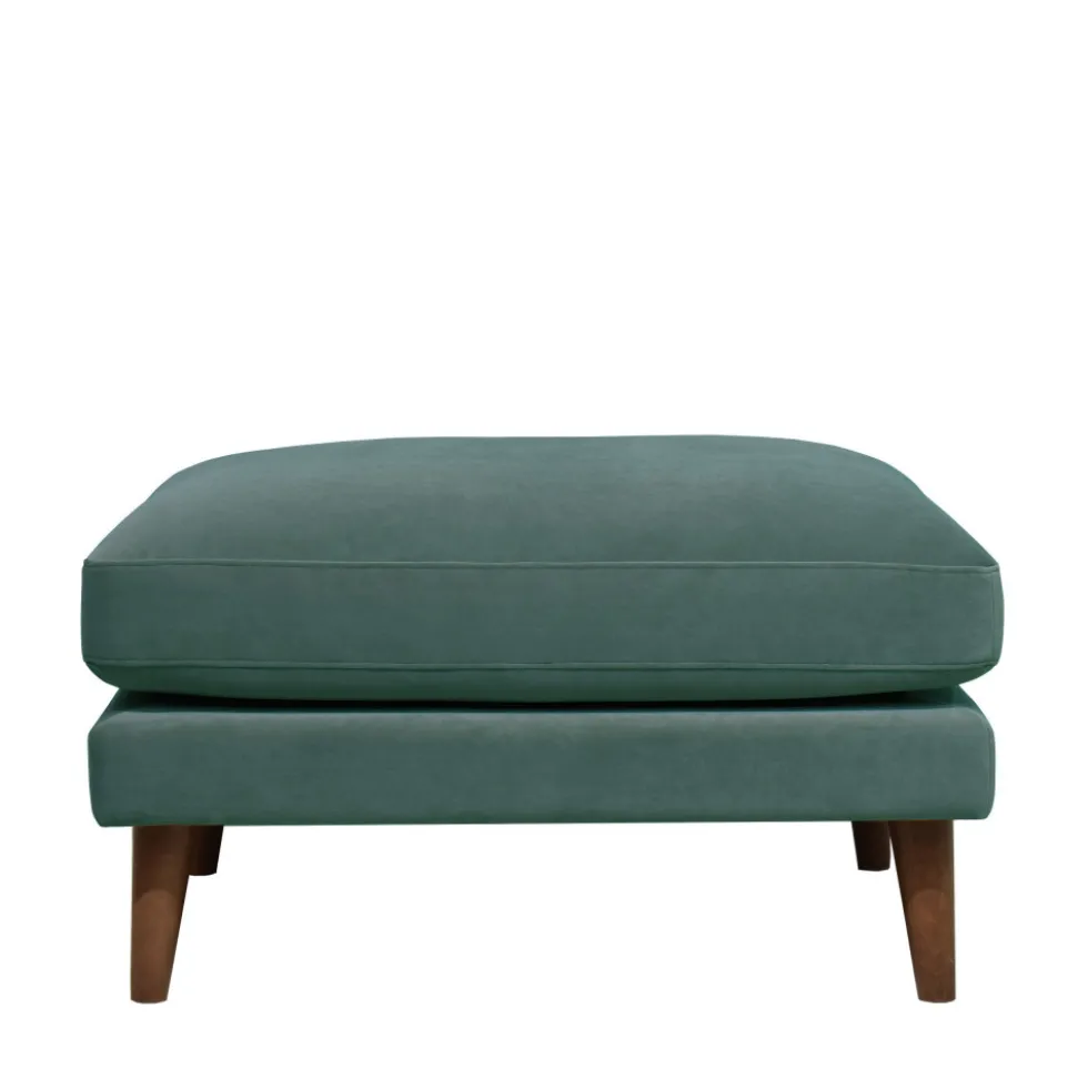 VILLABON Pouf en velours pieds bois foncé