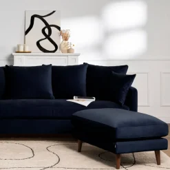 VILLABON Pouf en velours pieds bois foncé