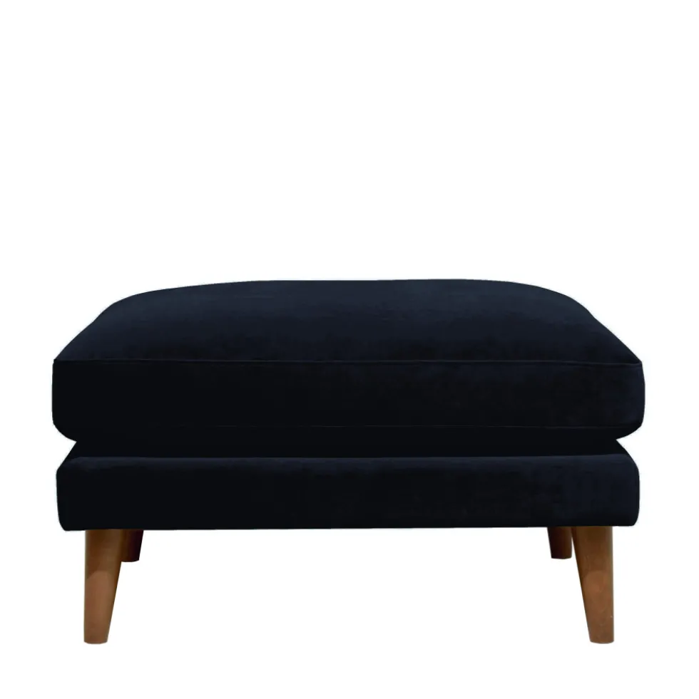 VILLABON Pouf en velours pieds bois foncé