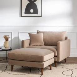 VILLABON Pouf en velours pieds bois foncé