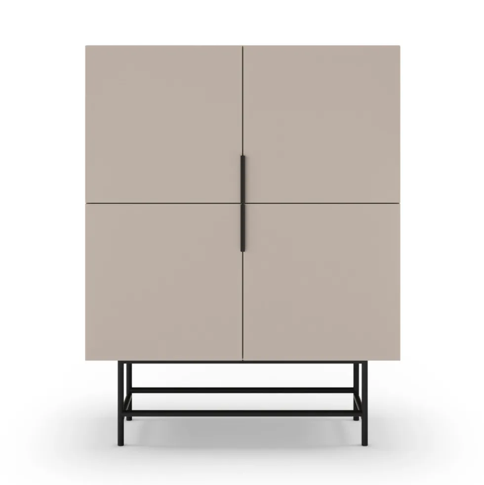 VINTARA Buffet haut 4 portes en bois et métal H128cm
