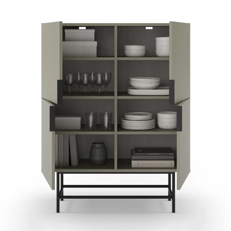 VINTARA Buffet haut 4 portes en bois et métal H128cm