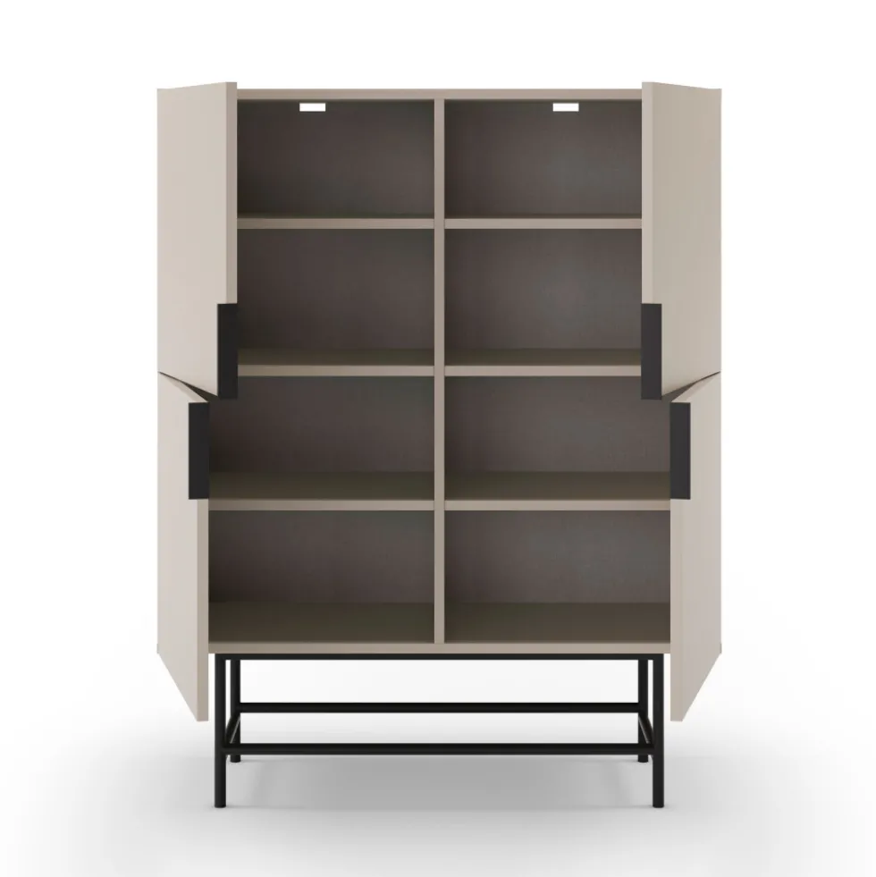 VINTARA Buffet haut 4 portes en bois et métal H128cm