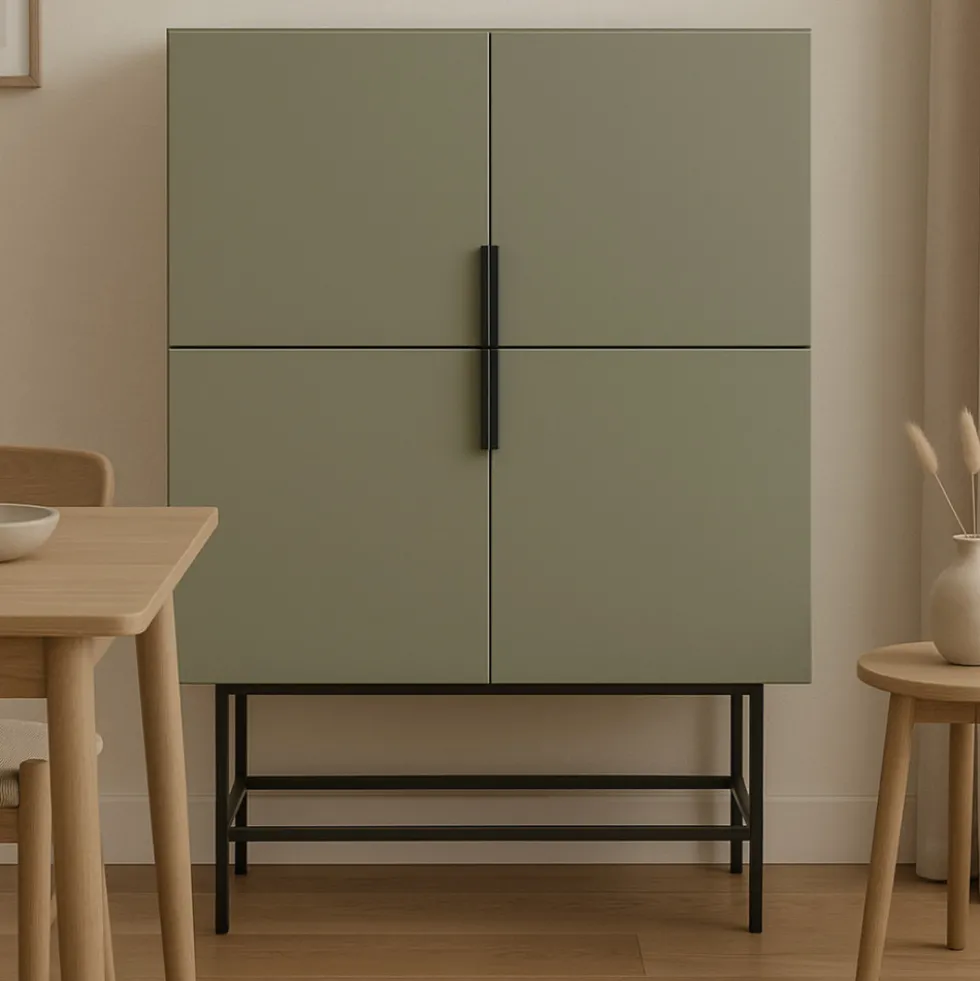 VINTARA Buffet haut 4 portes en bois et métal H128cm