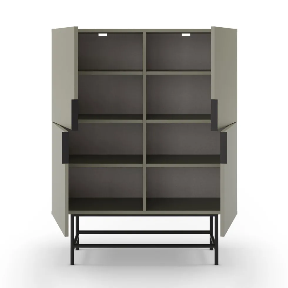 VINTARA Buffet haut 4 portes en bois et métal H128cm