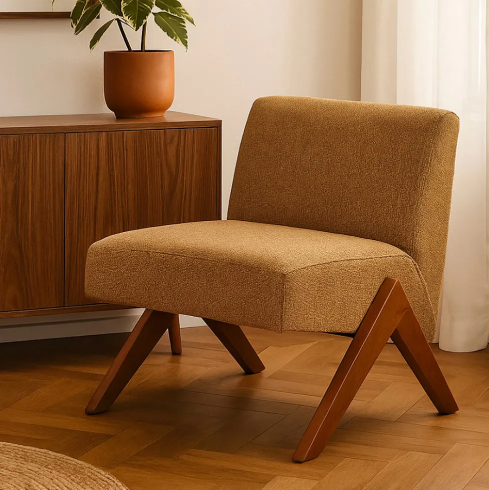 VINTO Fauteuil en tissu pieds bois