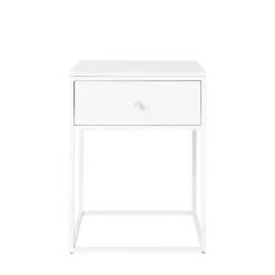 VITA Table de chevet avec tiroir en bois et métal blanc