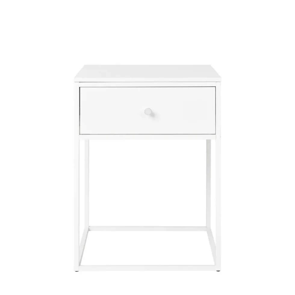 VITA Table de chevet avec tiroir en bois et métal blanc