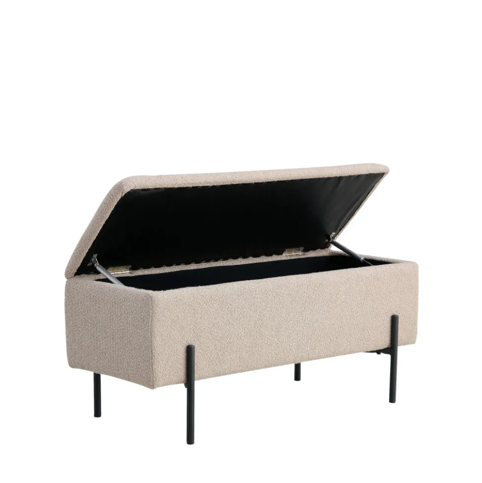 WATFORD Banc coffre en tissu bouclette et métal L95cm