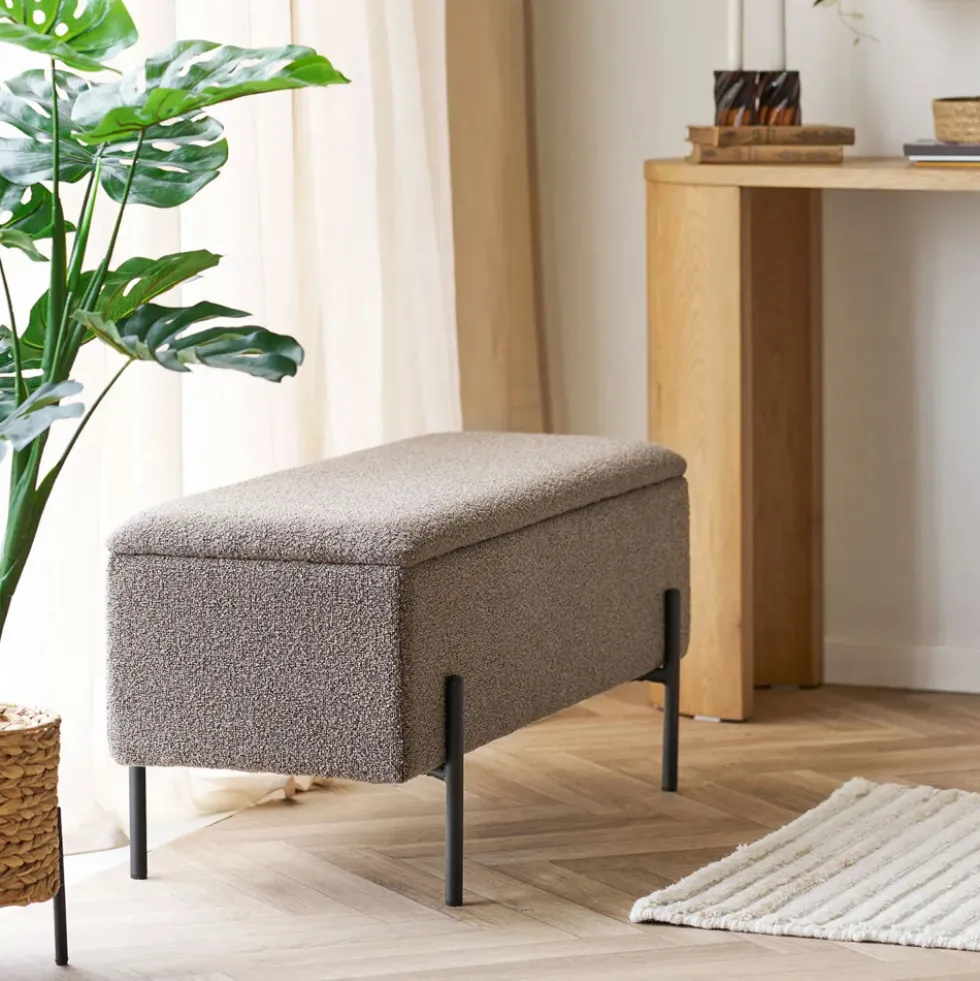 WATFORD Banc coffre en tissu bouclette et métal L95cm