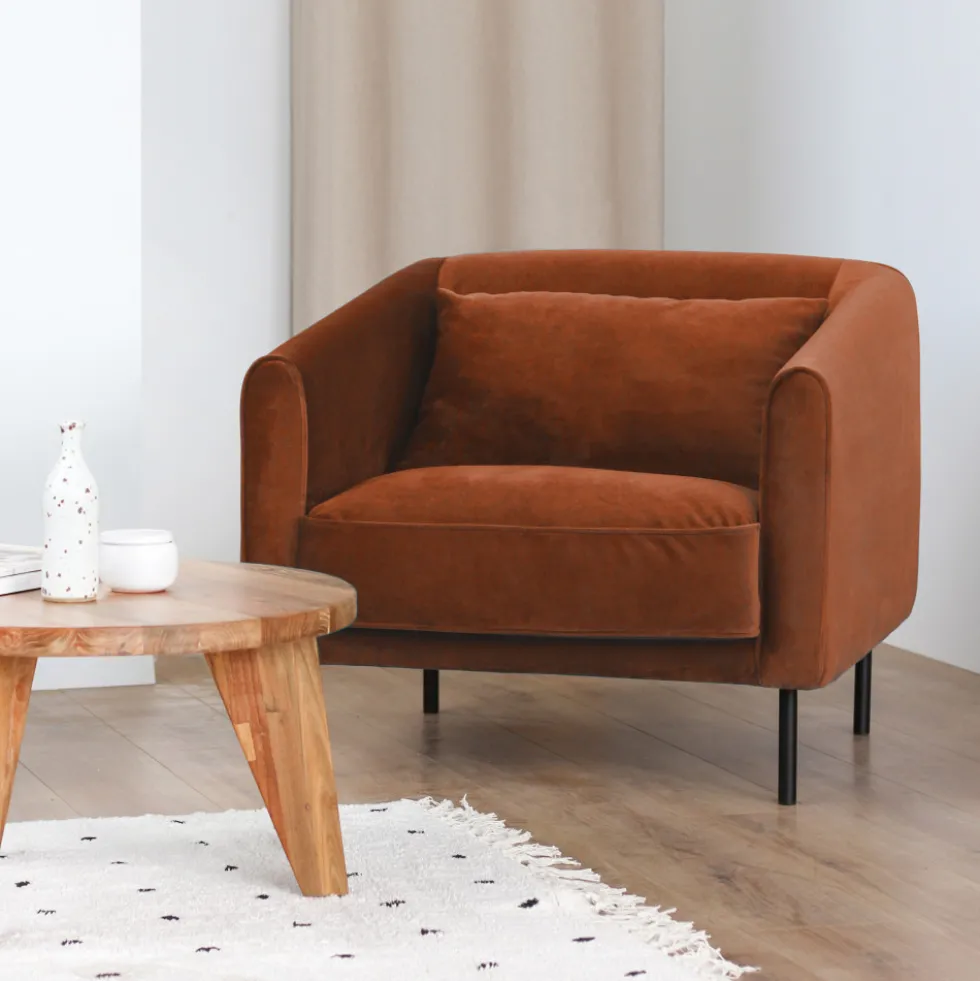 WINSEN Fauteuil en velours pieds droits en métal