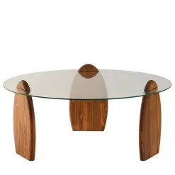 WO Table basse ronde en verre trempé et bois ø90cm