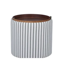 ZOÉ Pouf rond en tissu avec plateau et rangement ø40cm